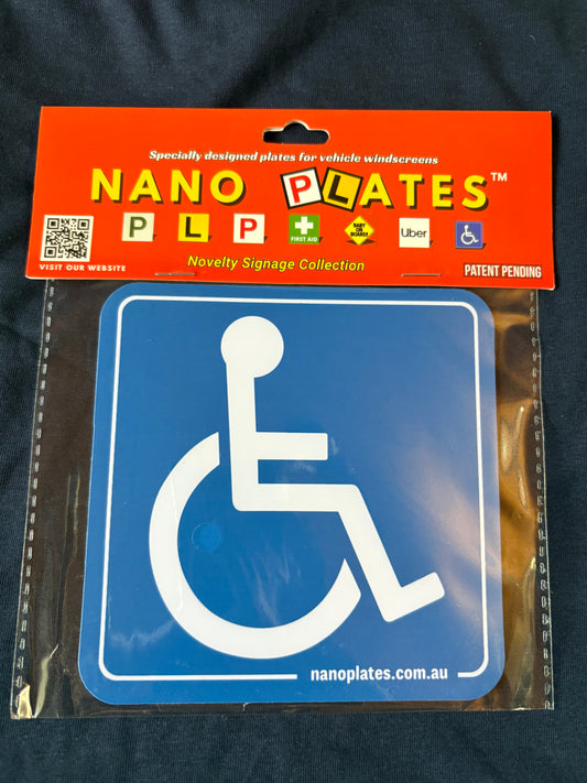 Nano Plates disability symbol sign in packaging with nanoplates label